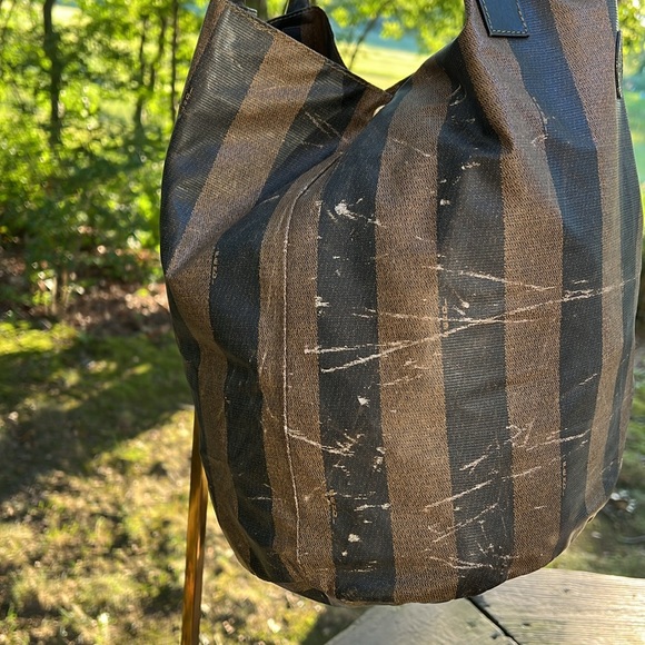 Fendi Pequin Brown and Black Striped Tote Bag Handbag with marks - Picture 6 of 15